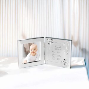 Na chrzest: Posrebrzana ramka z misiem na zdjęcie z grawerem