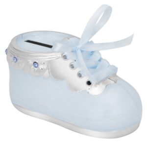 Prezent na chrzest chłopca Skarbonka Błękitny Bucik posrebrzana