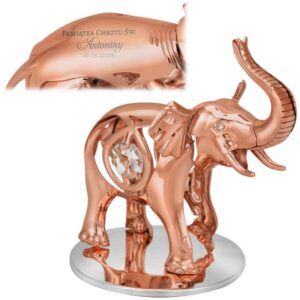Na chrzest figurka słonik miedziana z grawerem i kryształem
