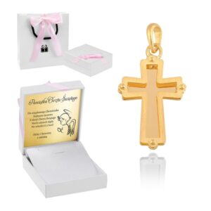 Złoty krzyżyk 585 na Komunię dla dziewczynki z dedykacją