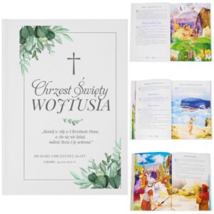 Biblia na Chrzest personalizowana z krzyżem i gałązkami UV
