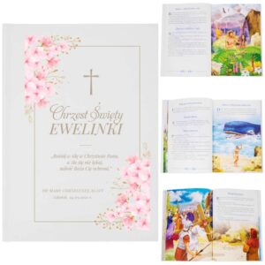 Biblia na Chrzest dla dziewczynki z krzyżem i personalizacją UV",