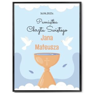 Personalizowany plakat na Chrzest w ramce plexi z imieniem