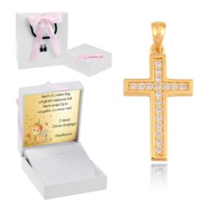 Złoty krzyżyk 585 dla dziewczynki z dedykacją i pudełkiem