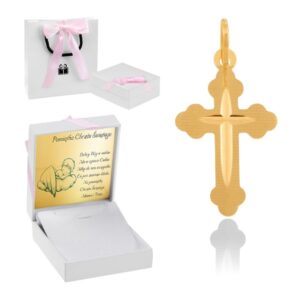 Złoty krzyżyk 585 na Chrzest dla dziewczynki z dedykacją