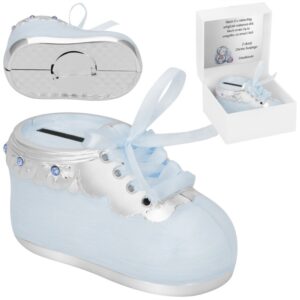 Skarbonka Błękitny Bucik na chrzest z tabliczką na dedykację