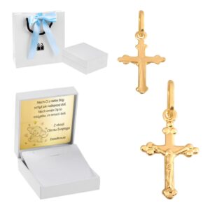 Chrzest lub Komunia: klasyczny złoty krzyżyk 585 z dedykacją