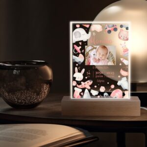 Chrzest/Roczek: Personalizowana ramka LED z metryczką i zdjęciem