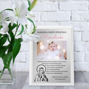 Pamiątka Chrztu Świętego z personalizacją i zdjęciem dziecka