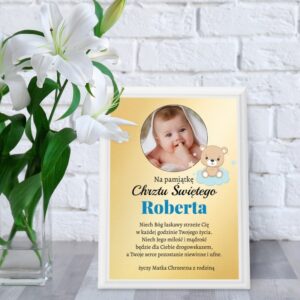 Pamiątka Chrztu Świętego na ścianę ze zdjęciem i dedykacją