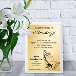 Pamiątka Chrztu Świętego na ścianę z personalizowaną tabliczką