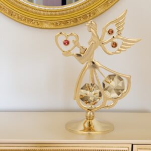 Na Chrzest pozłacana figurka Anioła z kryształkami i dedykacją