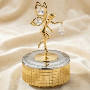 Na Chrzest: Pozłacana pozytywka Elf z kryształami z grawerem