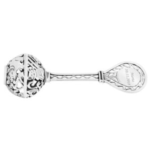 Srebrna grzechotka 0,925 na chrzest z grawerem na uchwycie