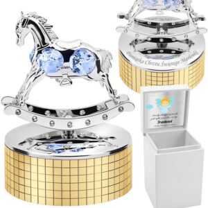 Na Chrzest: Posrebrzana pozytywka konik na biegunach z grawerem