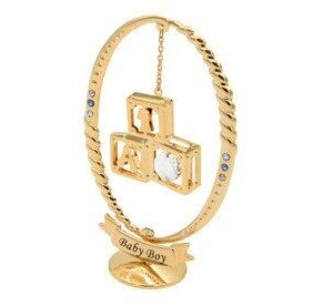 Na chrzest i roczek: Złocone klocki w obręczy z grawerem i kryształem