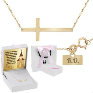 Chrzest i Komunia: naszyjnik z krzyżem złoto 585 z grawerem