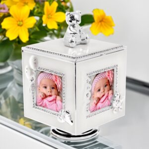 Na chrzest i roczek: posrebrzana karuzela miś z pozytywką na 4 zdjęcia