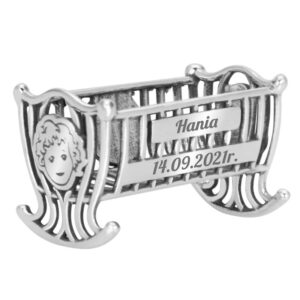 Kołyska srebrna 0,925 na Chrzest z grawerem daty i godziny