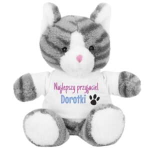 Pluszowy kotek z nadrukiem na koszulce 18 cm – personalizacja (tekst/grafika/zdjęcie)