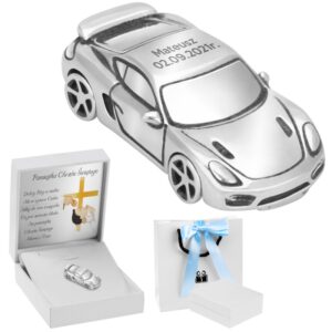 Chrzest lub Roczek: srebrne auto pr. 925 z grawerem i dedykacją