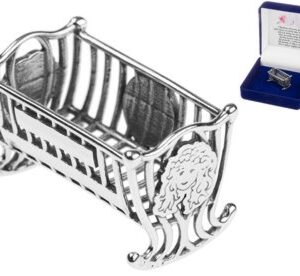 Kołyska srebrna pr. 0,925 na Chrzest z grawerem i tabliczką