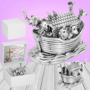 Chrzest i roczek: posrebrzana pozytywka Arka Noego z dedykacją