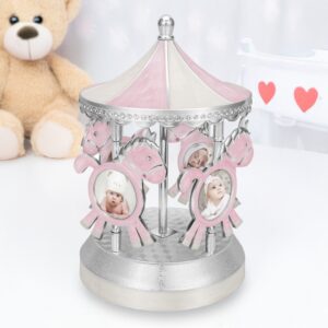 Chrzest Św.: pozytywka karuzela różowa z ramkami na zdjęcia