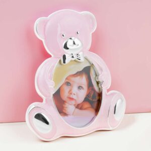 Ramka na zdjęcie Różowy Miś z dedykacją na chrzest i roczek