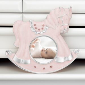 Chrzest: ramka na zdjęcie Różowy Konik z różowymi kryształkami