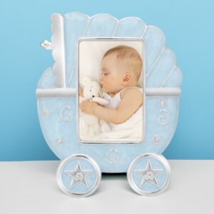 Na chrzest ramka na zdjęcie Błękitny Wózek z cyrkoniami i welurem