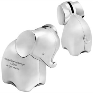 Skarbonka Słonik posrebrzana na chrzest z grawerem laserowym