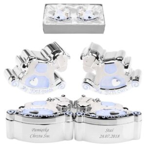 Na chrzest i roczek: szkatułki koniki na ząbek i pukiel z grawerem