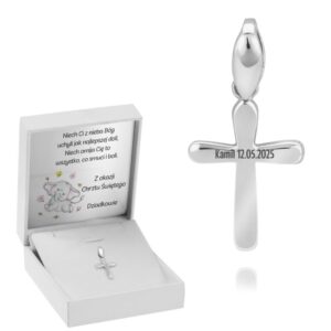 Chrzest i Komunia: srebrny krzyżyk 925 z grawerem i dedykacją