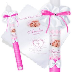 Chrzest i komunia: świeca i szatka ze zdjęciem G6 personalizacja