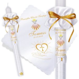 Chrzest i Komunia: świeca i szatka ze zdjęciem G3 z okapnikiem