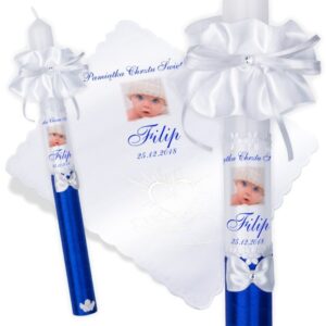 Na Chrzest: świeca i szatka G10 z nadrukiem zdjęcia dziecka