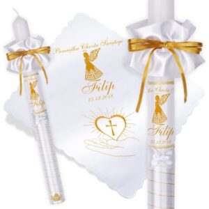 Zestaw na Chrzest świeca i szatka ze zdjęciem dziecka G12