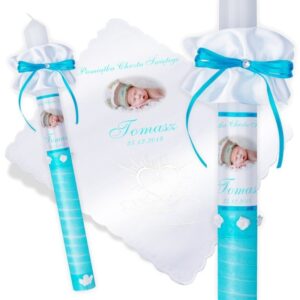 Zestaw na Chrzest świeca i szatka ze zdjęciem dziecka G13