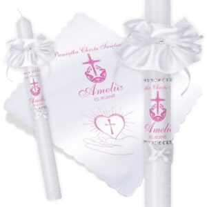 Chrzest lub Komunia: świeca i szatka ze zdjęciem dziecka G14