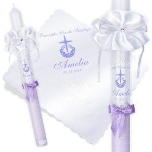 Chrzest lub Komunia: zestaw świecy i szatki ze zdjęciem G16