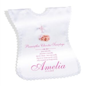 Szatka do Chrztu papieska z różowym krzyżem i zdjęciem