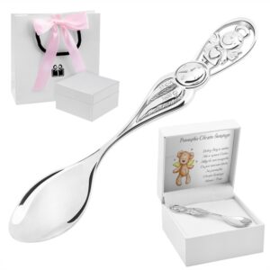 Na Chrzest Srebrna łyżeczka 0,925 z grawerem diamentem z tabliczką