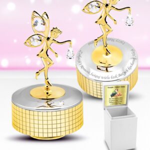 Pozłacana pozytywka Elf z kryształami na Chrzest z grawerem