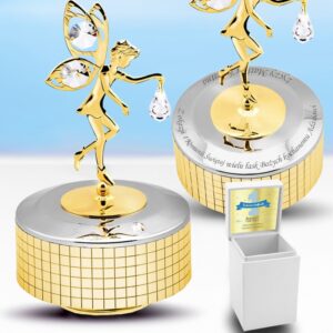 Chrzest lub Roczek: Pozłacana pozytywka Elf z grawerem i kryształami