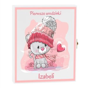 Chrzest lub roczek: białe pudełko na sztućce z nadrukiem UV