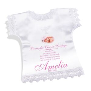 Szatka do Chrztu z koronką i nadrukiem zdjęcia lub grafiki