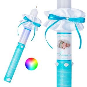 Świeca Premium na Chrzest z nadrukiem zdjęcia i diodami G13