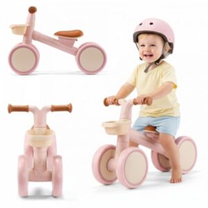 Rowerek biegowy czterokołowy dla dziecka jeździk z koszykiem TOBI MINI - HyperMotion różowy