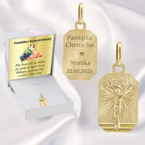 Na Chrzest: Złoty medalik z Jezusem pr. 585 z grawerem na rewersie